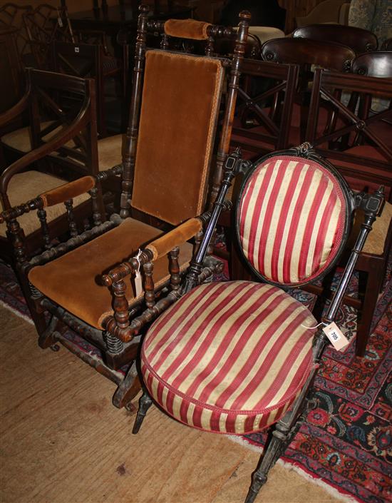 American turned maple rocking chair & a Victorian ebonised nursing chair (2)